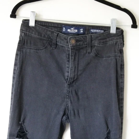 Black Hollister Curvy High Rise Distressed Jean Leggings 5 Long Juniors - Picture 4 of 6